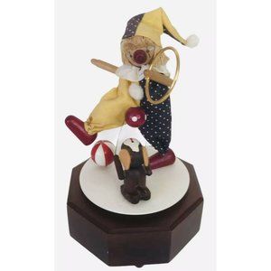 Vintage Schmid Music Box Wood Clown Hand Crafted Plays The Entertainer Working